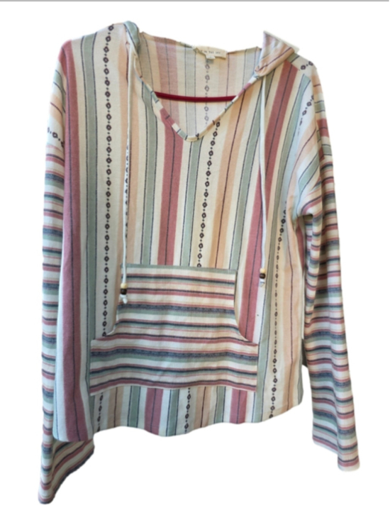 Pie in the Sky Tops - Women's Pie in the Sky Striped Hoodie Shirt Size S Beige Pink boho-inspired chic